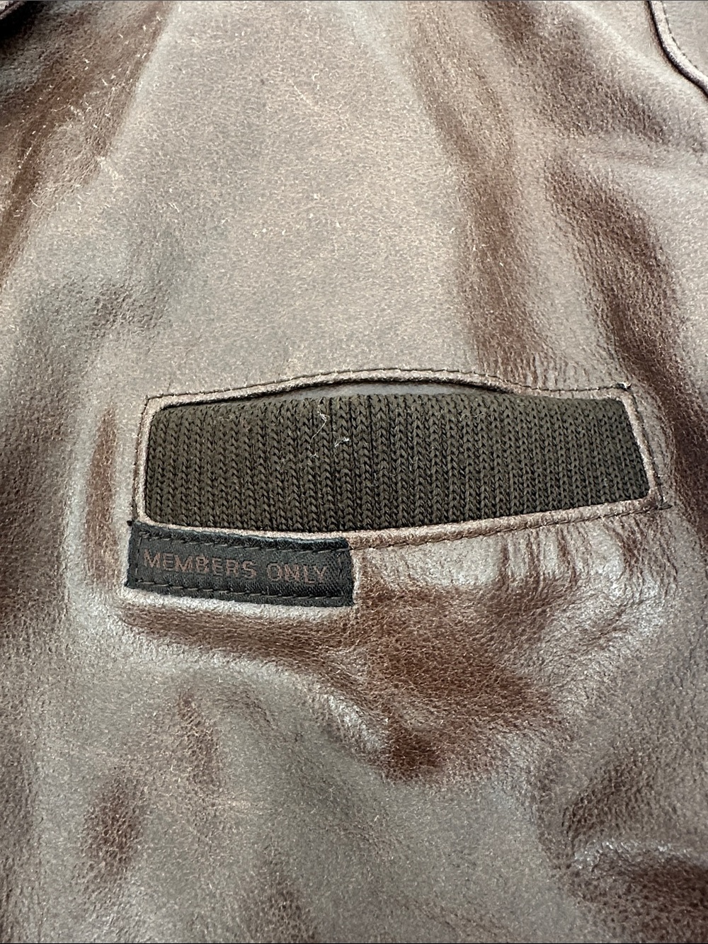 Members Only Brown Leather Flight-Style Bomber Jacket - Picture 3 of 4